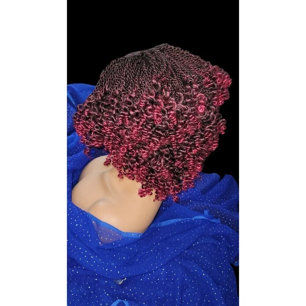 Braided Wig Handmade Micro Millions Braids, Short Kinky Twists, NWT, Ombre